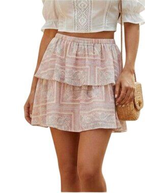 Universal Thread Pink Bandana Print Layered Ruffle Skirt Medium Lightweight & Li